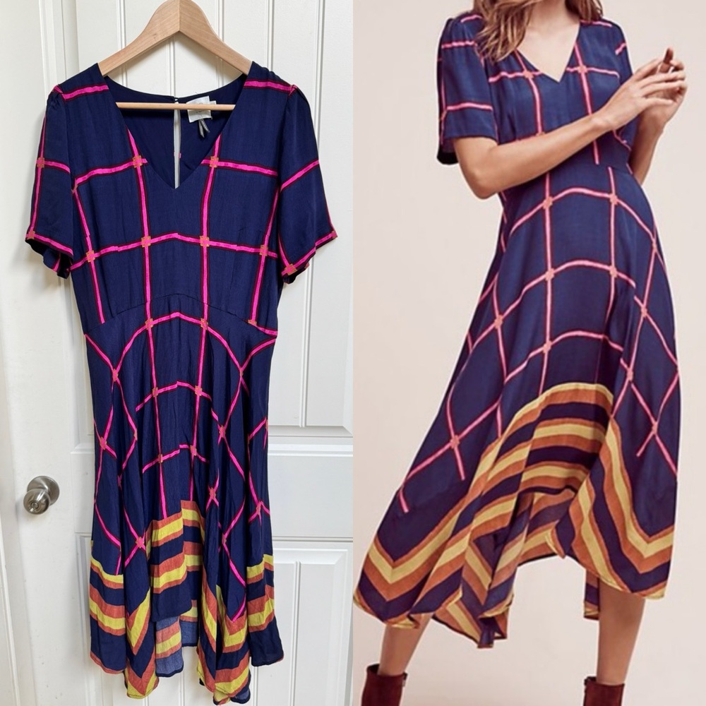 Anthropologie HD in Paris Striped Pane Midi Swing Skirt Dress. Size 12